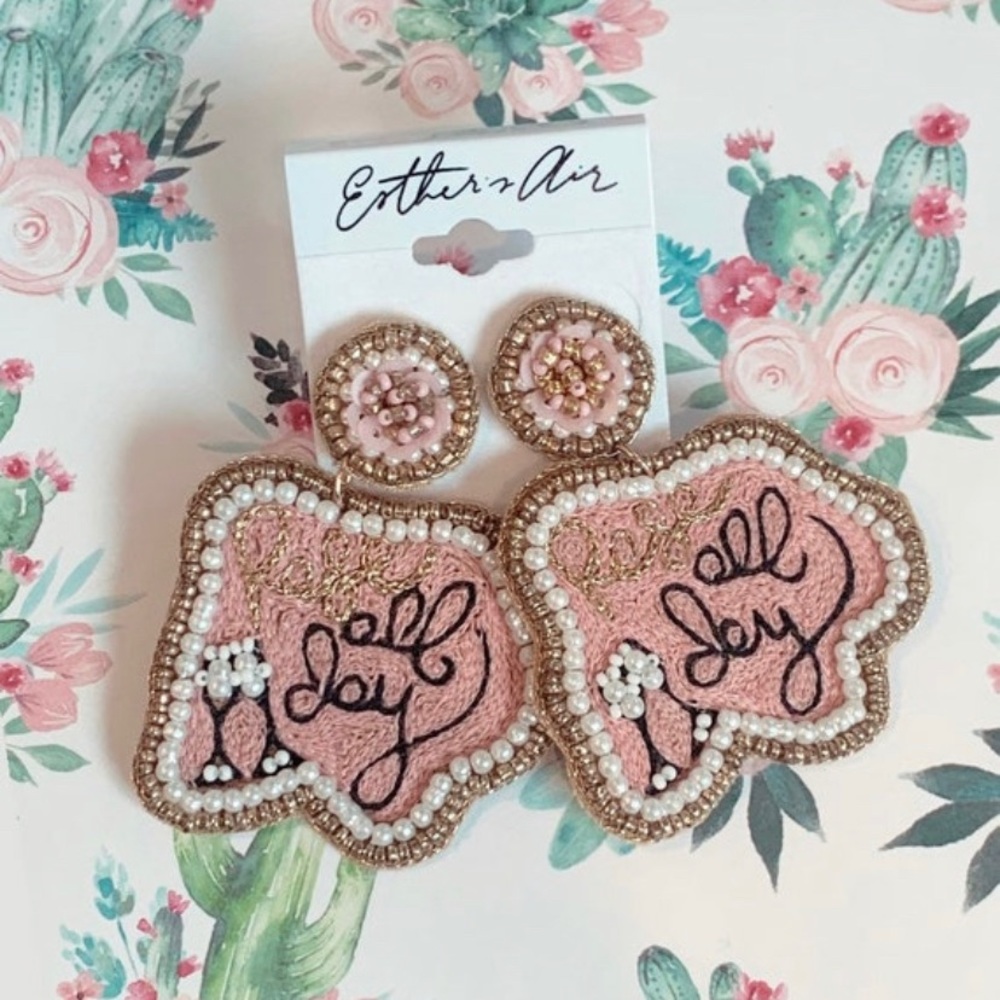 Rose All Day Bottle Rhinestone Statement Earrings Felt Back Earring